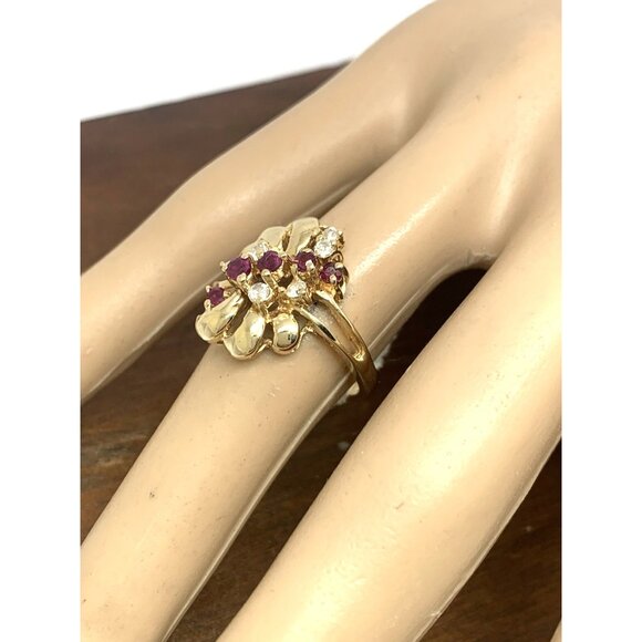 Red Gemstone Cocktail Ring 14k Yellow Gold Estate Jewelry Women's Size 7 - Picture 13 of 14